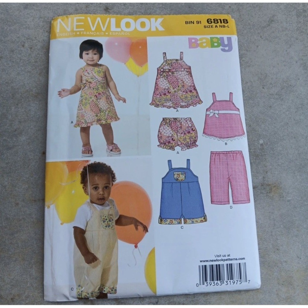 New Look 6818 Babies Dress Panties Romper Pants Size NB-L NEW UNCUT Factory-Fold